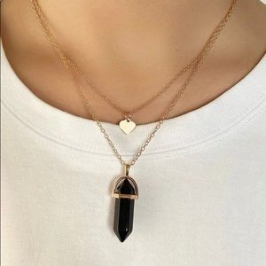 Gold Layered Necklace with Black Pointed Stone